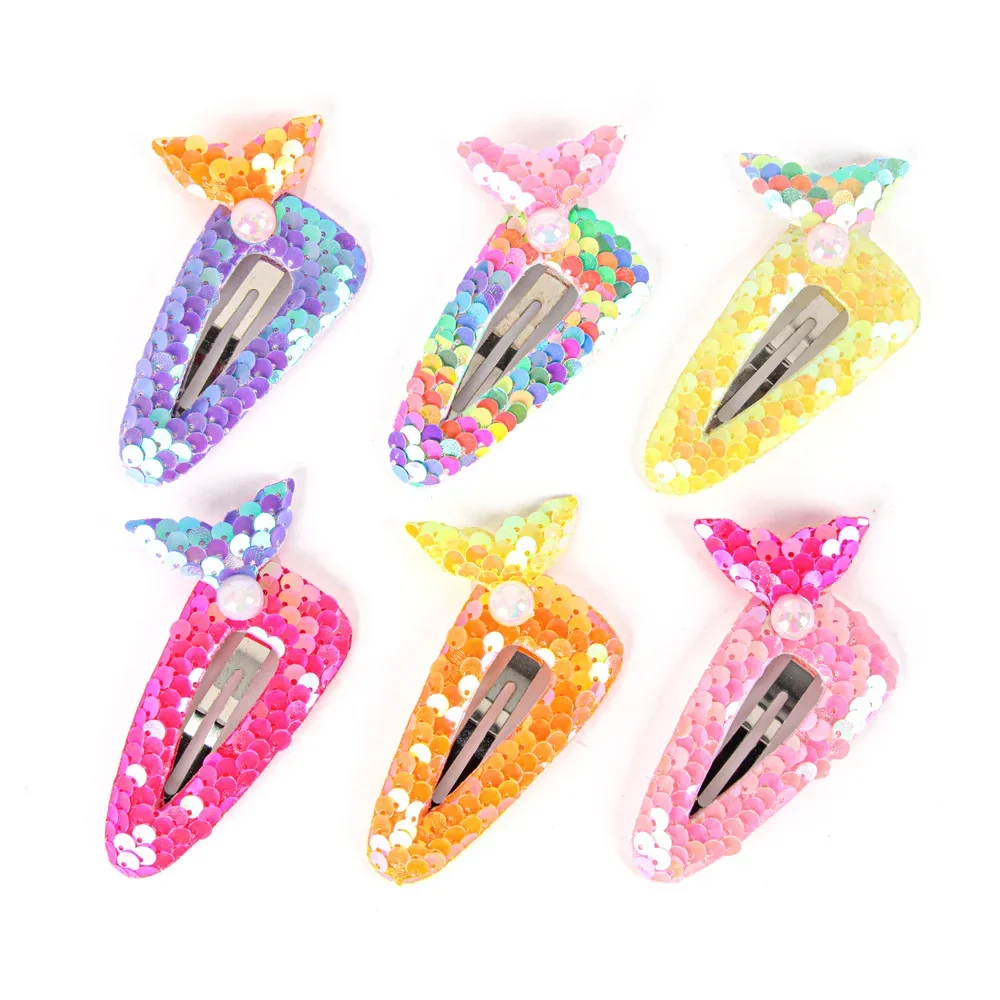 Baby Hair Clips Girls Hairpins Shiny Sequins Barrettes Mermaid Headwear Tail Pearl BB Clip Cute Princess Children Accessories