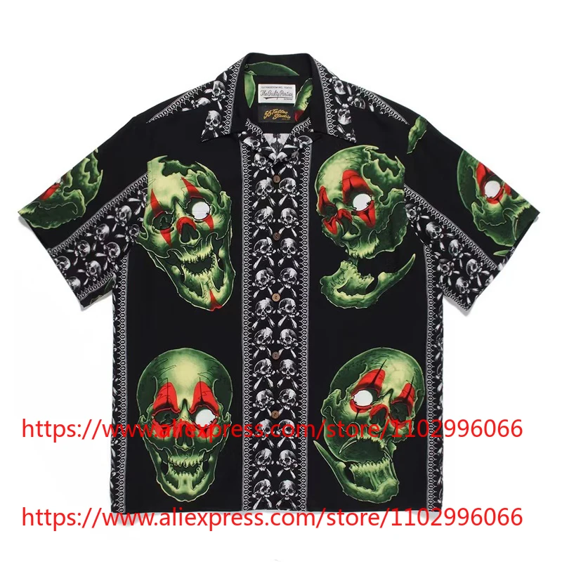 2026 Fashion New WACKO MARIA Statement Graphic Hawaiian Shirt, Short Sleeve Button Up Streetwear Fast Delivery
