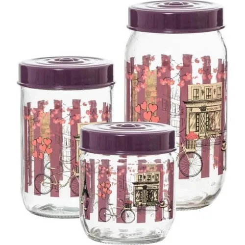 Herevin Paris Patterned 3 Size Glass Jar Set