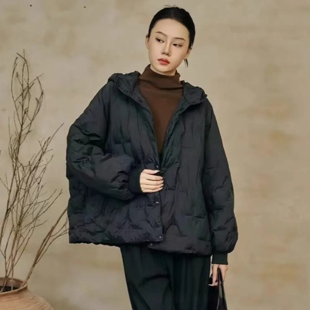 Chaqueta acolchada con capucha para mujer, ropa de primavera e invierno, abrigo de plumón de pato blanco de estilo americano, chaqueta de plumón a la moda para mujer 2025