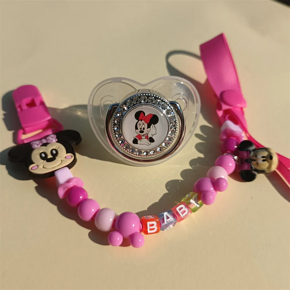 [1 Set] Neue Anime Minnie Maus Bild Baby Dummy mit Kette Halter BPA FREI Luxus Silikon Dummys Junge mädchen Chupeta Baby Dusche