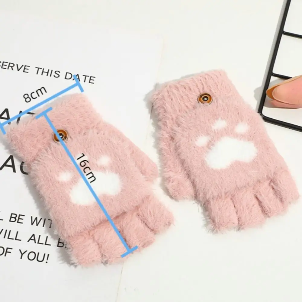Mode Cartoon Katze Pfote Handschuhe Fingerlose Weiche Winter Handschuhe Verdicken Warme Fleece Flip Stricken Fäustlinge Frauen Mädchen