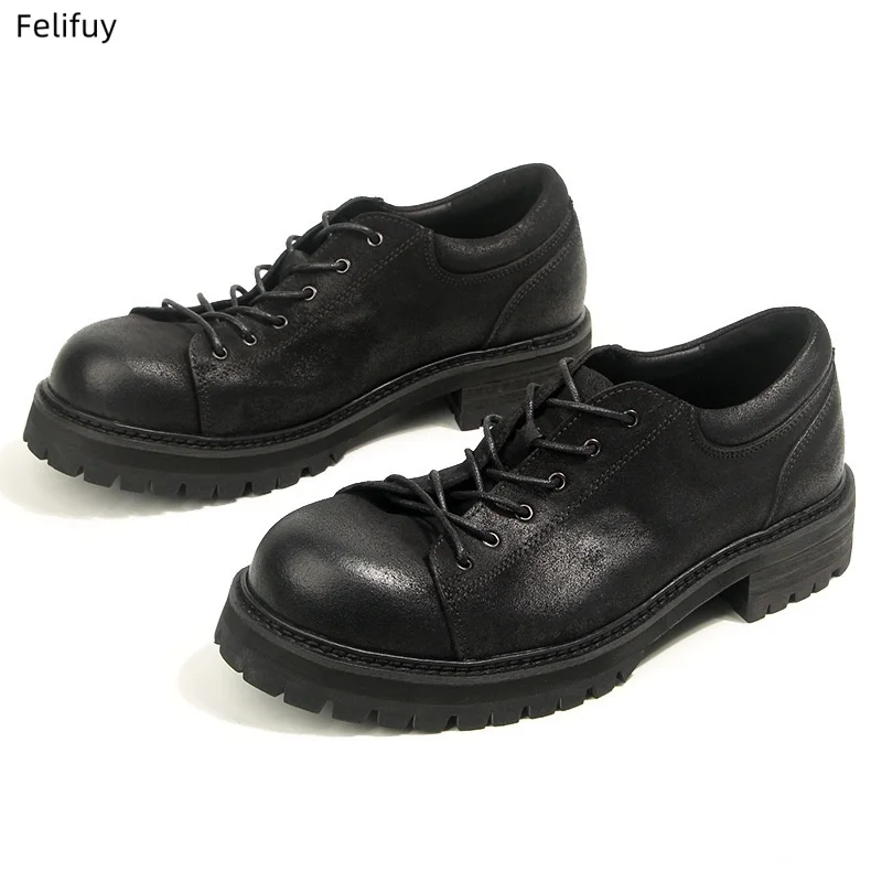 Retro Cowhide Mens Casual Business Shoes Platform Genuine Leather Autumn Oil Wax Matte Big Head Social Formal Shoes Man Size 44 view 5