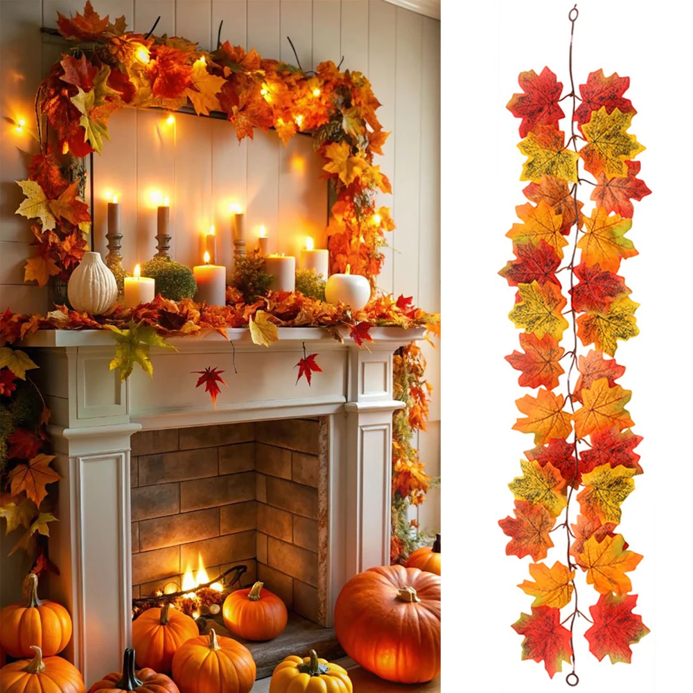 Decoración de otoño, hoja de arce Artificial, guirnalda de vid colgante, decoraciones de boda y Acción de Gracias, decoración para chimenea de Halloween para el hogar