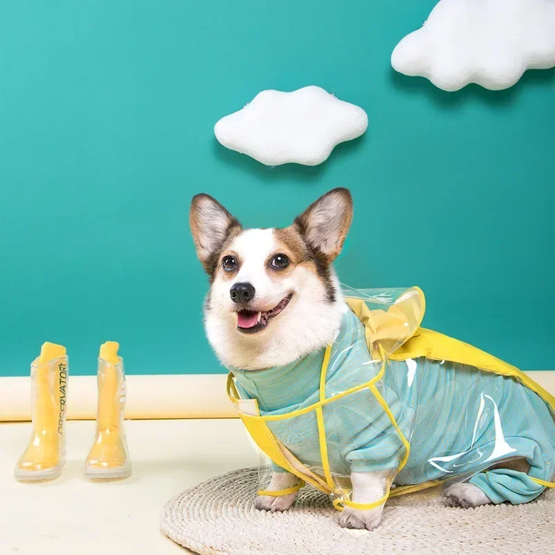 Welsh Corgi Dog Raincoat Shiba Inu Dog Clothes Waterproof Clothing Transparent Rain Jacket Welsh Corgi Pembroke Costume Dropship