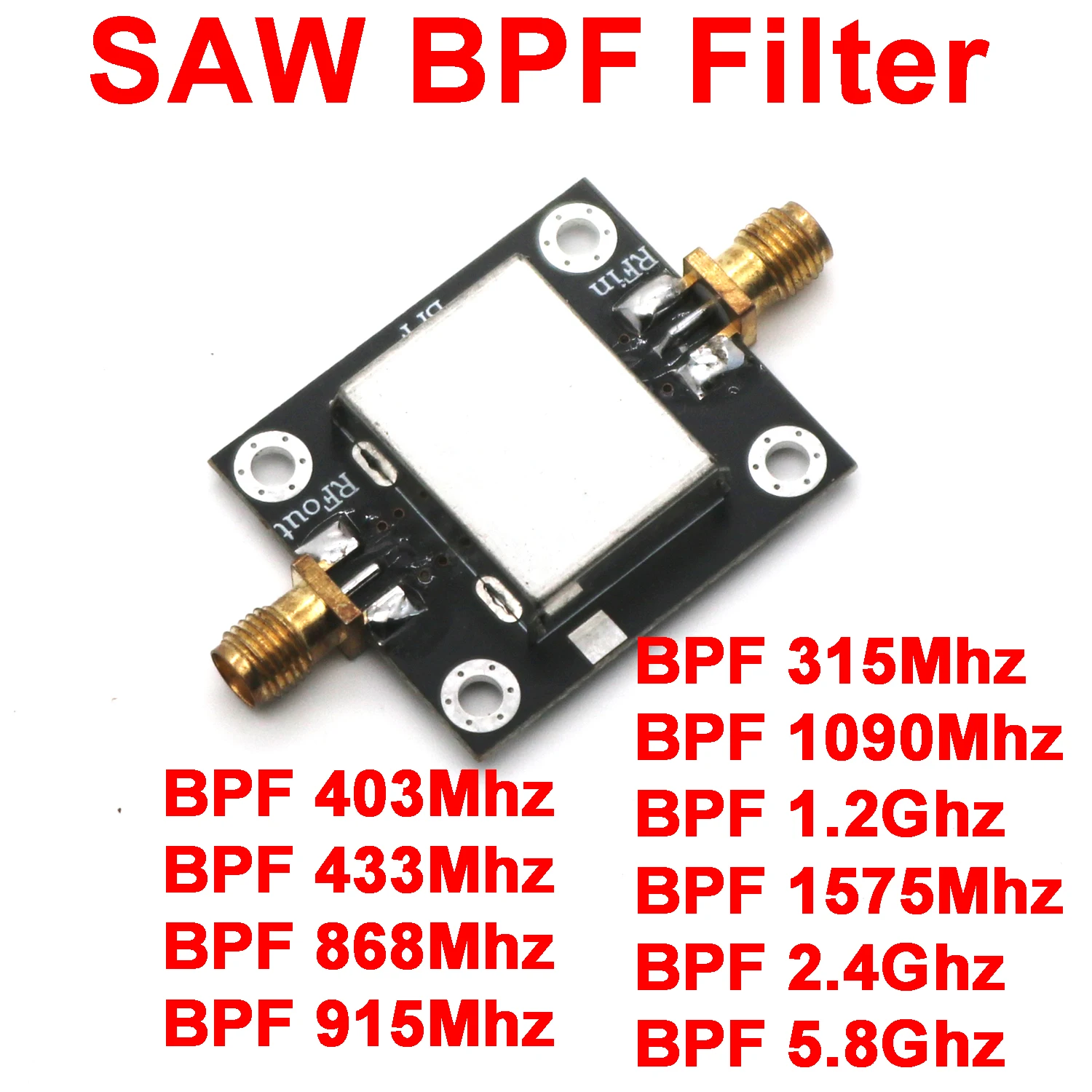 無線SDR用バンドパスフィルター,無線通信信号受信機,RF, BPF, 315m,433m,868m,915m,1090m,1.2g,1.5g,2.4gのこぎり,5.8g