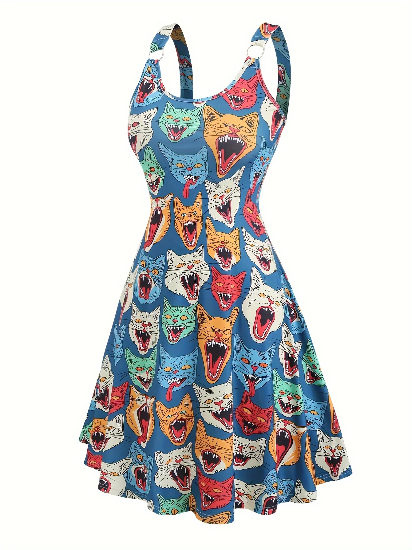 

Summer plus-size Gothic colorful cat print halter dress in European and American fashion