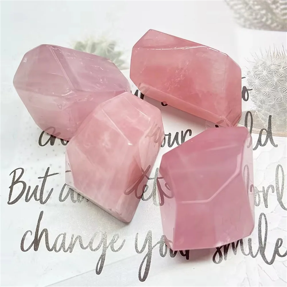 

Natural Hand Carved Rose quartz Crystal Freeform tumbled stone Healing Cube For home Decoration