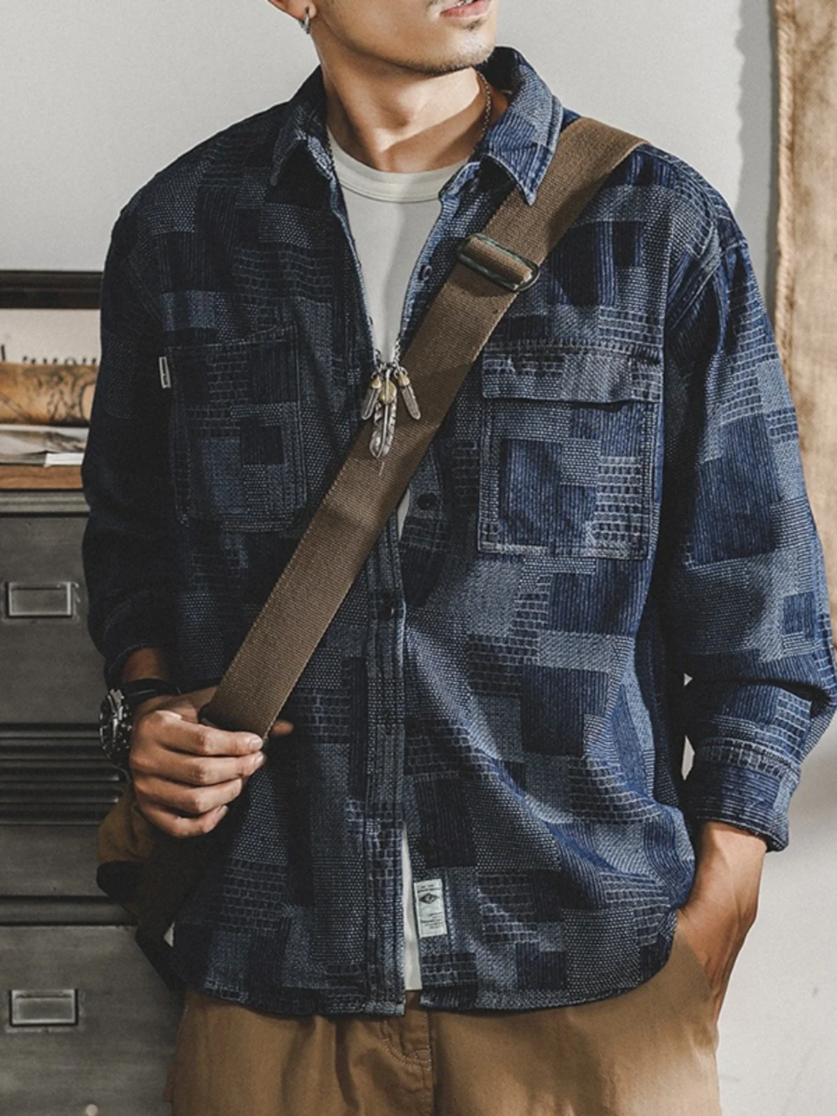 

Американская рабочая одежда в стиле ретро irt, мужская длинная све, весенне-осенняя новая тяжелая цветная тканая джинсовая куртка в клетку, свободная посадка