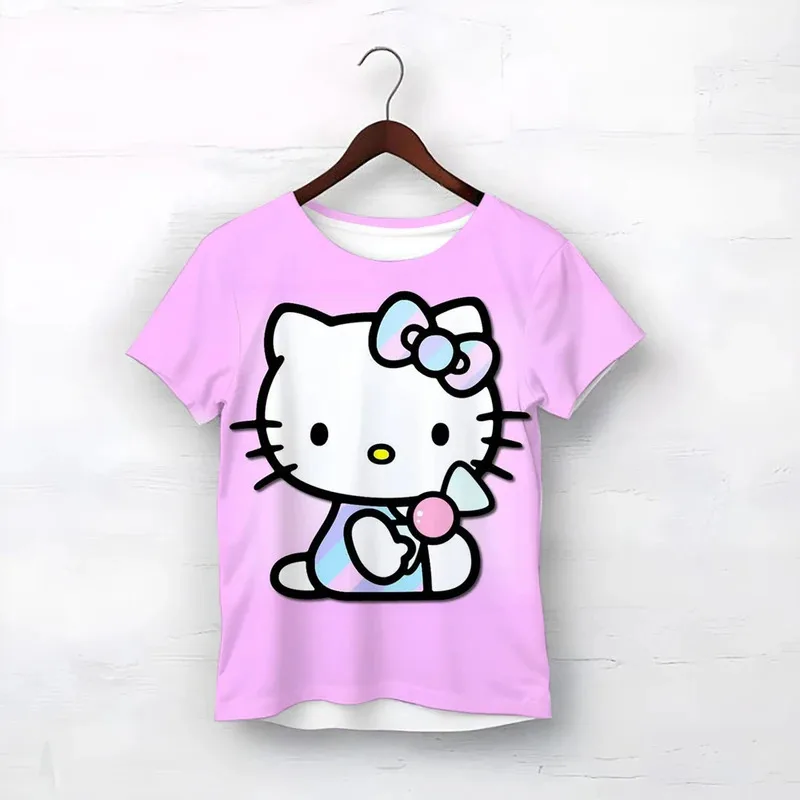 

Summer 3-14y Baby Boys T-shirts Hello Kitty Tshirt Kids Clothes Girls T-Shirt Kawaii Kids Short Sleeve 3D Printed Trucksuit