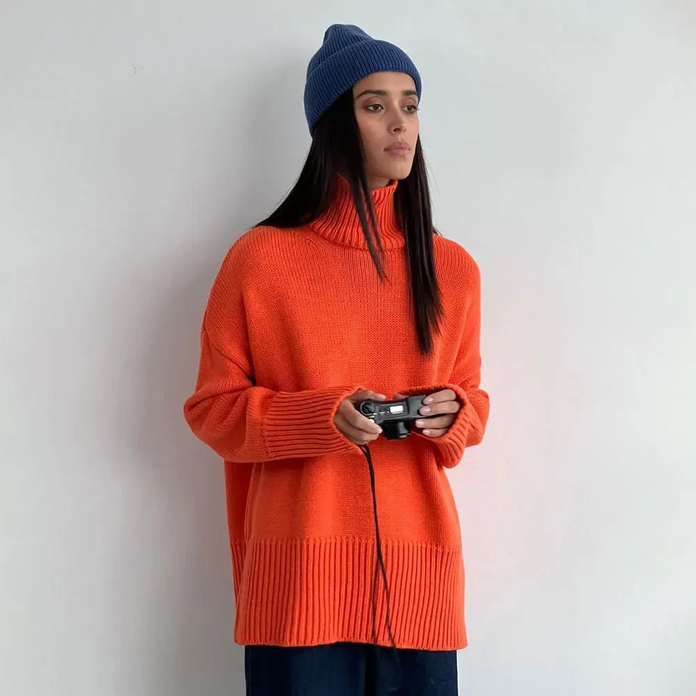 Semi-turtleneck Sweater  Fall Winter Women's Commuter Solid Color High Neck Knit Pullover Sweater Winter Clothes Women