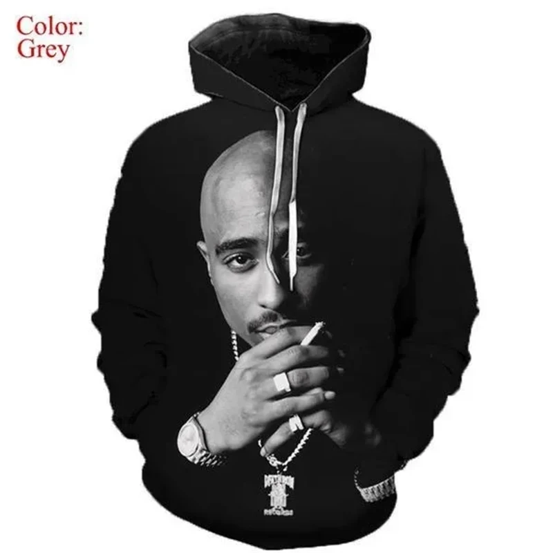 Men\'s Hoodies Rapper Rock Singer Tupac 3d Print Sweatshirts  Women Hooded Oversized Hoodie Harajuku Pullover Sweatshirts Coats