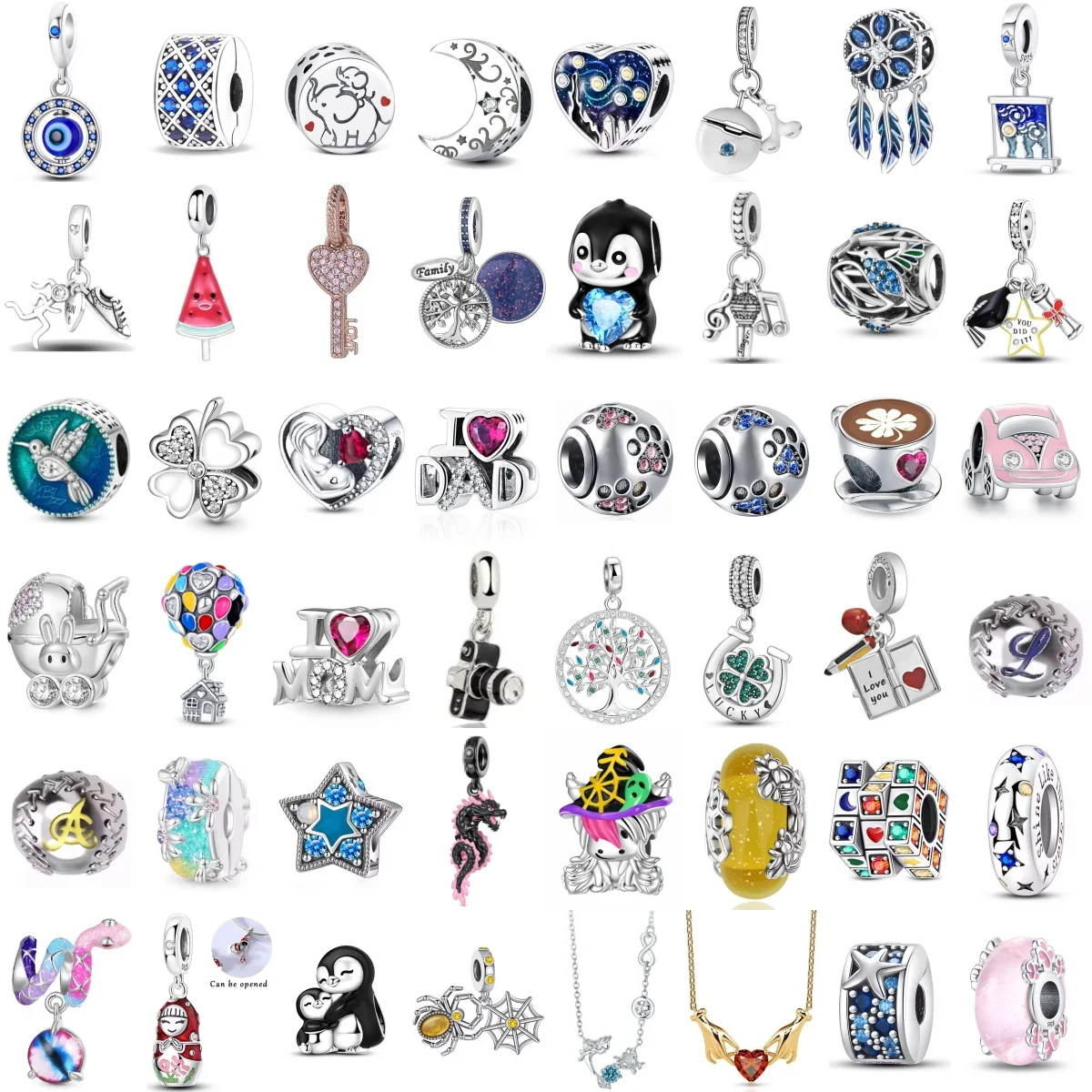 

2026 Shiny Zircon Blue Zircon Star baseball Penguin Key Snake Charms Beads Fit Original Bracelet Women DIY 925 Silver Jewelry