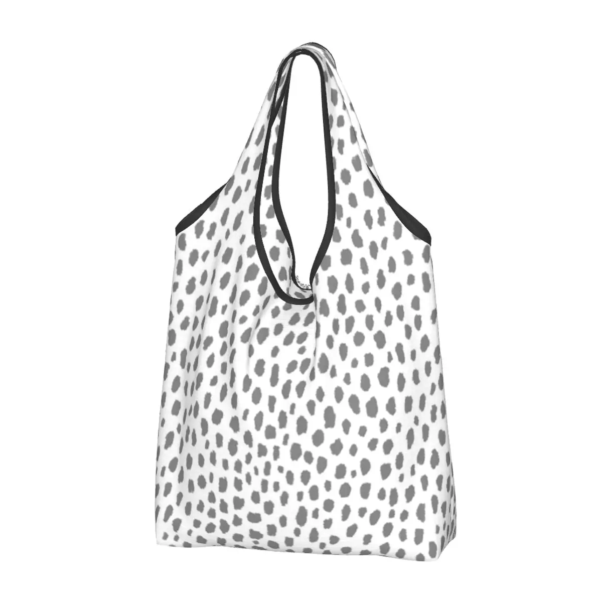 Gray Dalmatian Spots (graywhite) Portable Tote Shopping Bags Reusable Shopper Bag Groceries Handbag Shoulder Bag