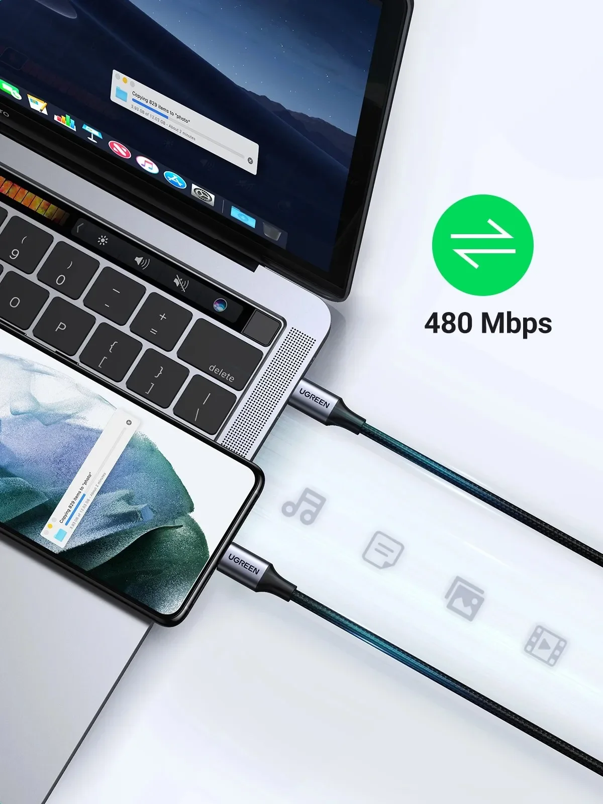 UGREEN 60W USB C Cable 100W Type C to Type C Cable 3A PD Fast charging data 25cm 50cm 1m 1.5m 2m 3m Nylon Braided phone notebook