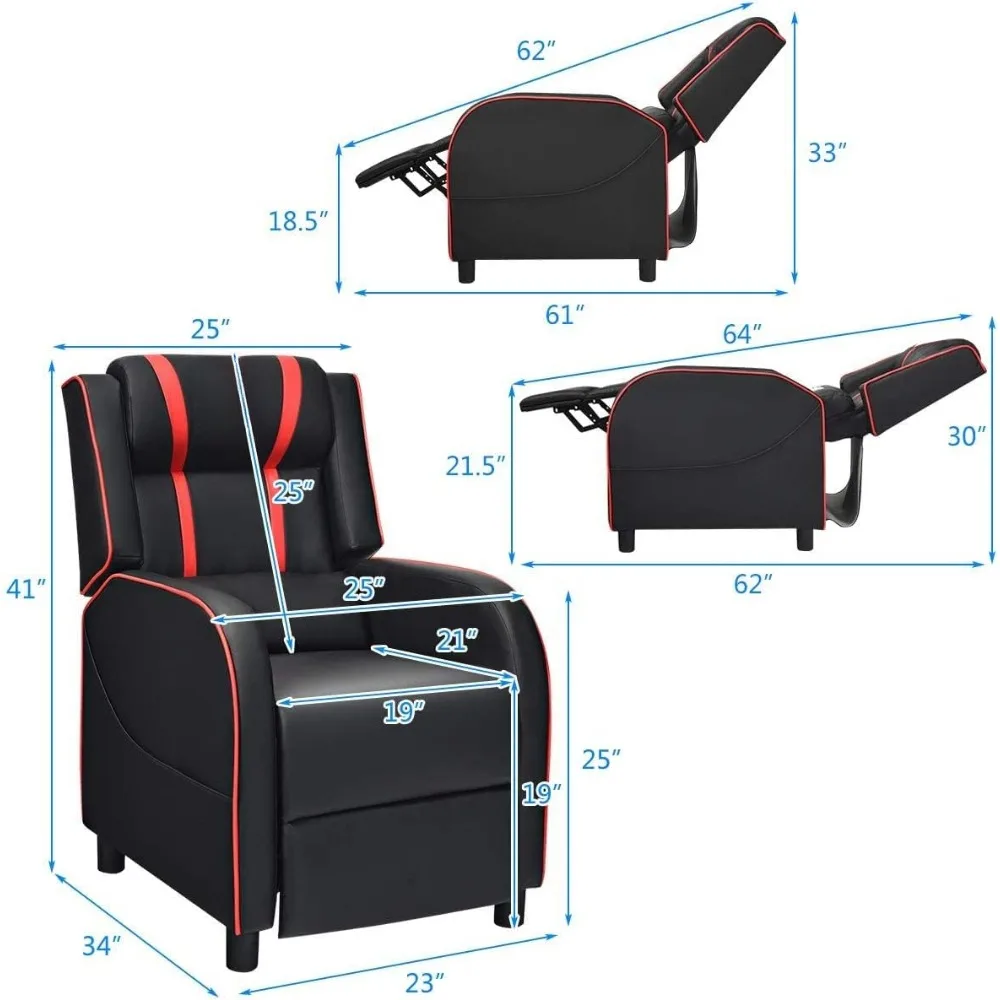 Racing Style Massage Single Sofa with Headrest & Lumbar Pillow, Adjustable, PU Leather Recliner Video Game Chairs