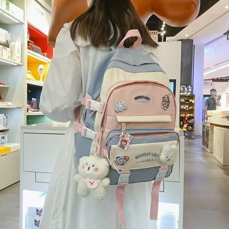 Trendy School Bag for Junior High and Primary School Girls Nylon Backpack Rucksack Laptop Backpacks Travel Book Bags