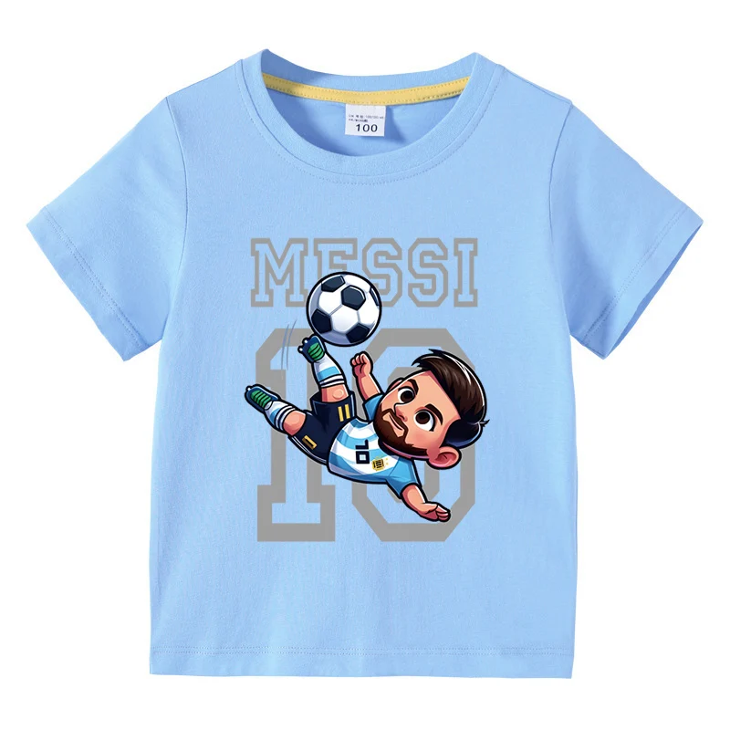 Children Clothes Football Star Messi Cartoon Graphic Boys Fashion Short Sleeve T-shirt Popular Design 3-10Years Kids Cotton Tees