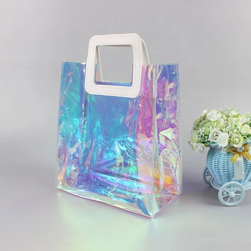 Holographic Rainbow Multifunctional Tote Bag - Creative Large-Capacity Shopping Bag with Convertible Shoulder Strap