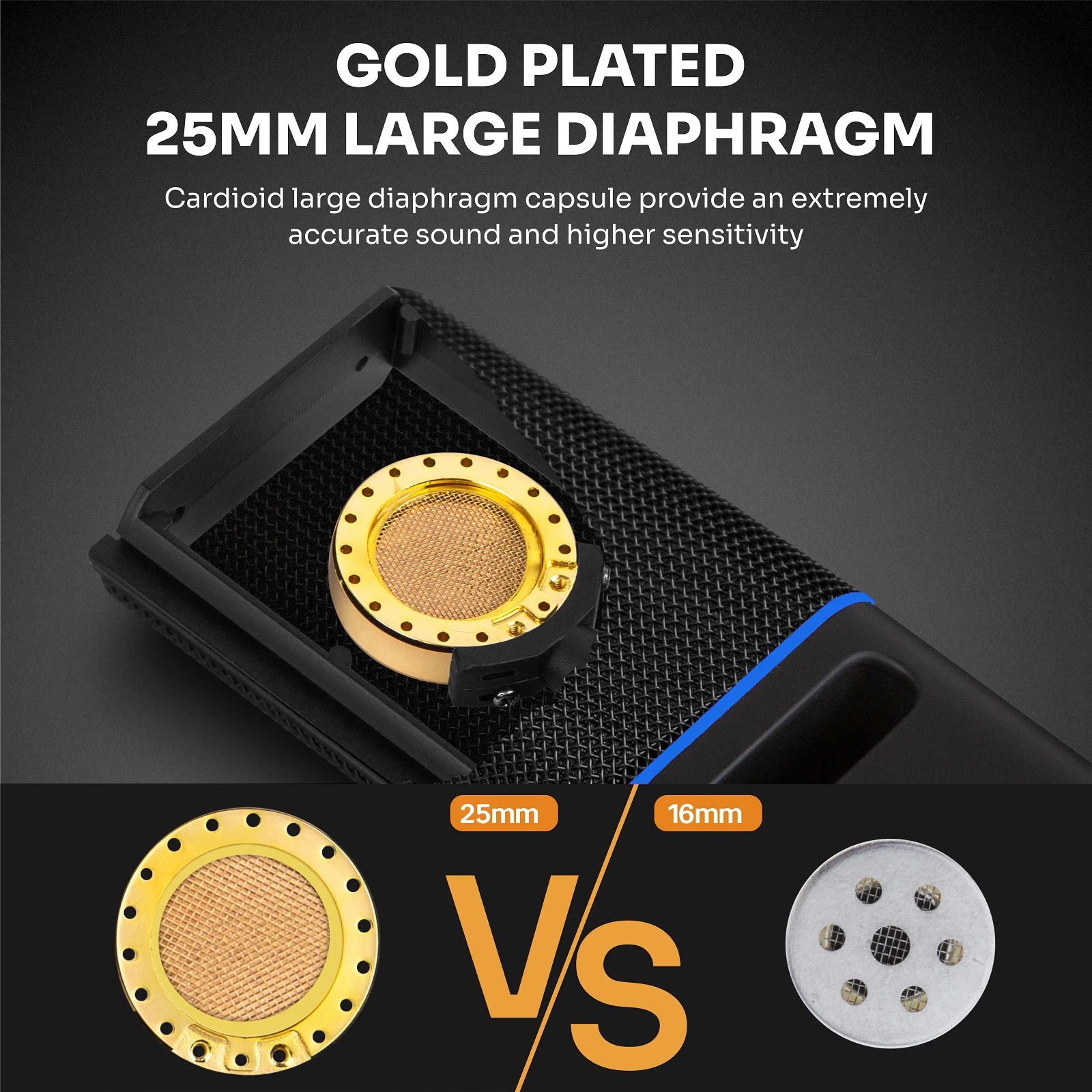 BAIFEILI FD10 Mikrofon Kondensor Diafragma Besar Profesional dengan Shock Mount untuk Perekaman Vokal, Podcasting, Streaming