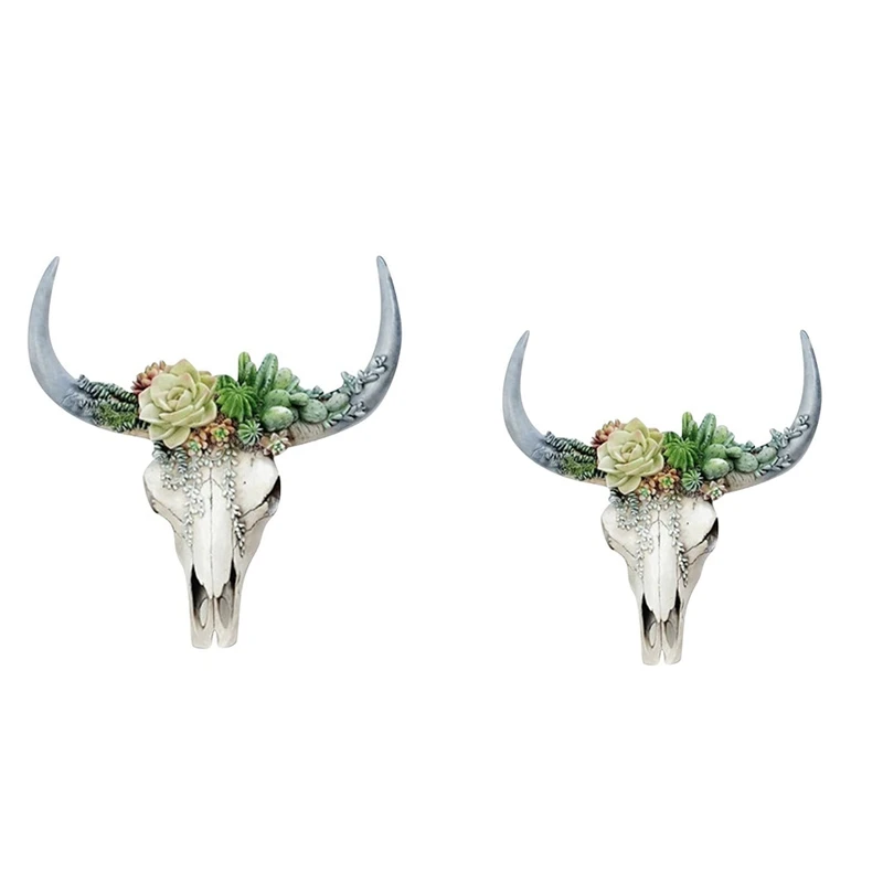 Resin Longhorn Cow Skull Head Wall Hanging Decor Flower Cow Skull Wall Decor Nursery Decor Resin Ornament With Hanging