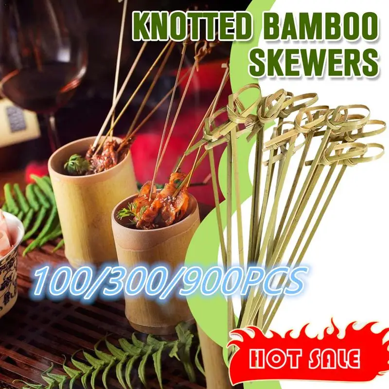 

100/300/900pcs Disposable Bamboo Knot Skewers Cocktail Picks with Twisted Ends for Snacks Club Sandwiches Party Barbeque forks