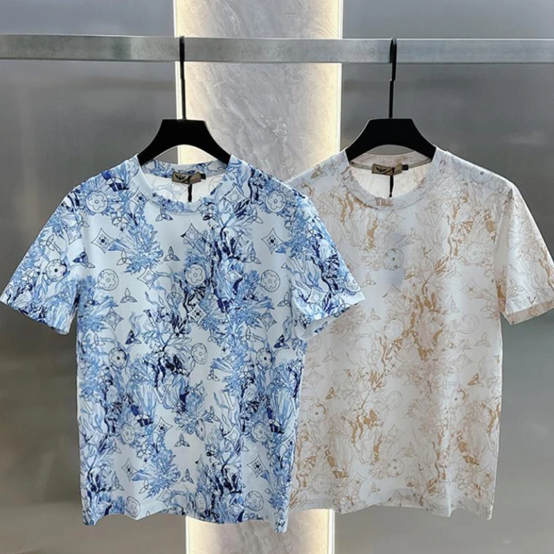 2025 Summer Men's Casual Short Sleeved T-shirts Brand Printed Breathable Quick Drying T-shirt Trend Round Neck Slim Fit Top