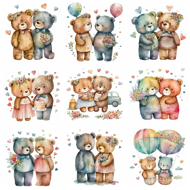 20CM Cartoon cute couple teddy bear Patch Iron on Transfer Patches for Kids Clothing DIY Heat Transfer Vinyl Stickers on Clothes