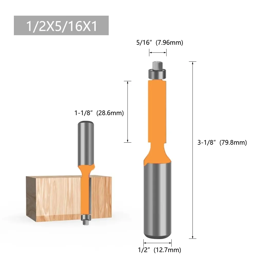 1/2" 12mm Wood Router Bit End Dual Flutes Ball Bearing Flush Router Bit Straight Shank Trim Wood Milling Cutters for Woodworking