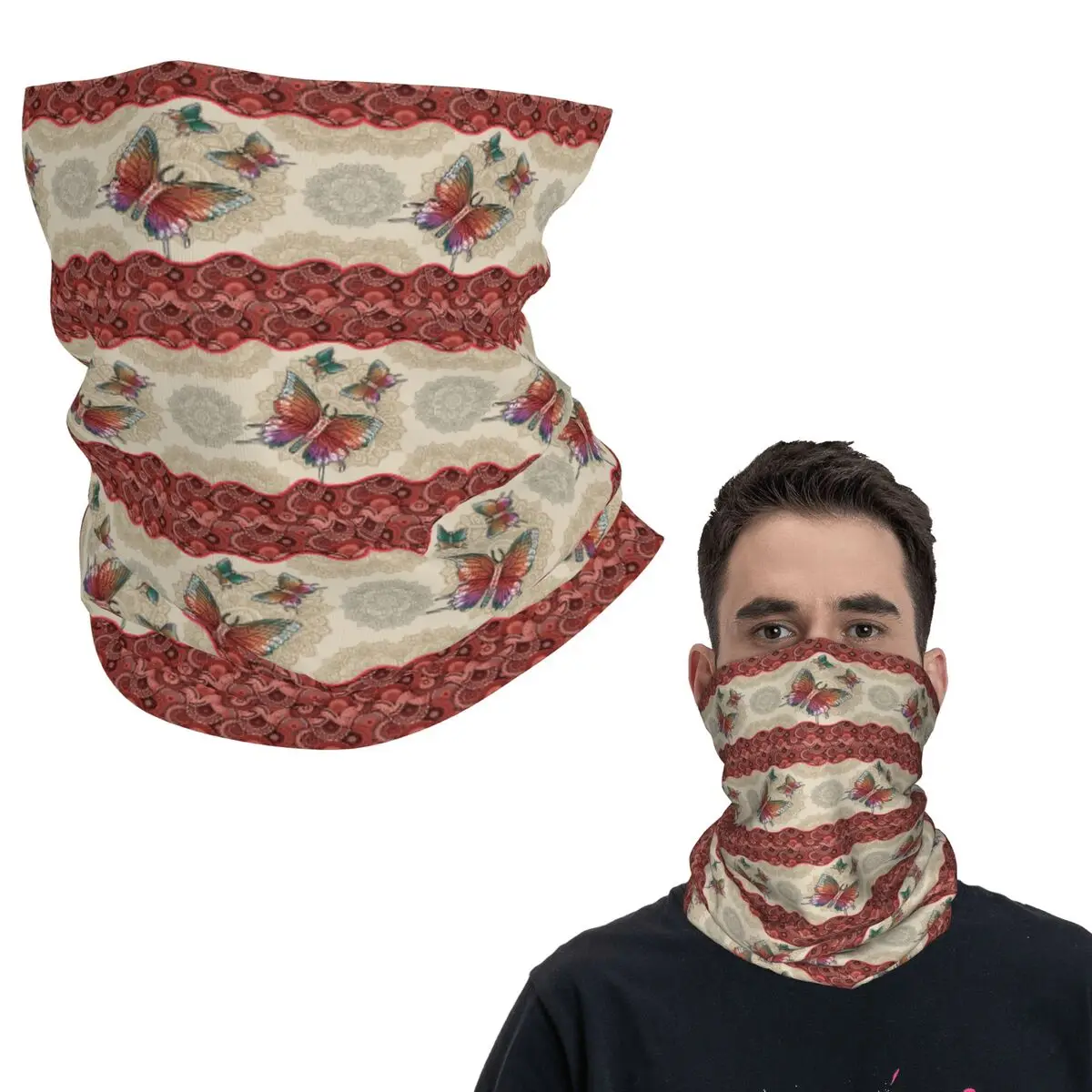 

Винтажная красная бандана с бабочкой и мандалой, гетры с принтом, волшебный шарф, многофункциональная повязка на голову унисекс для взрослых, зима