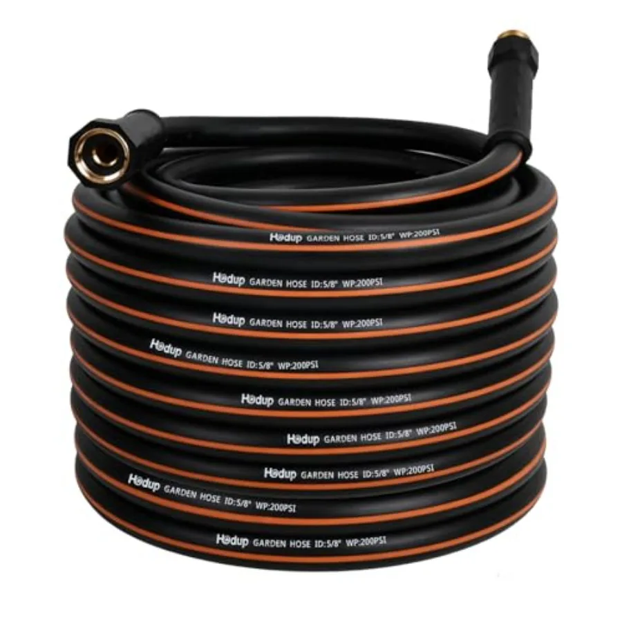Heavy Duty 5/8 Inch Garden Hose for Outdoor Watering Flexible Kink-Free Leakproof UV-Resistant Hybrid Rubber Hose in Black Oran