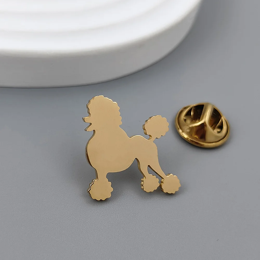 Cartoon pet dog Teddy gold-plated badge, suit lapel pin stainless steel black, anti-exposure buttons for women, brooch for men