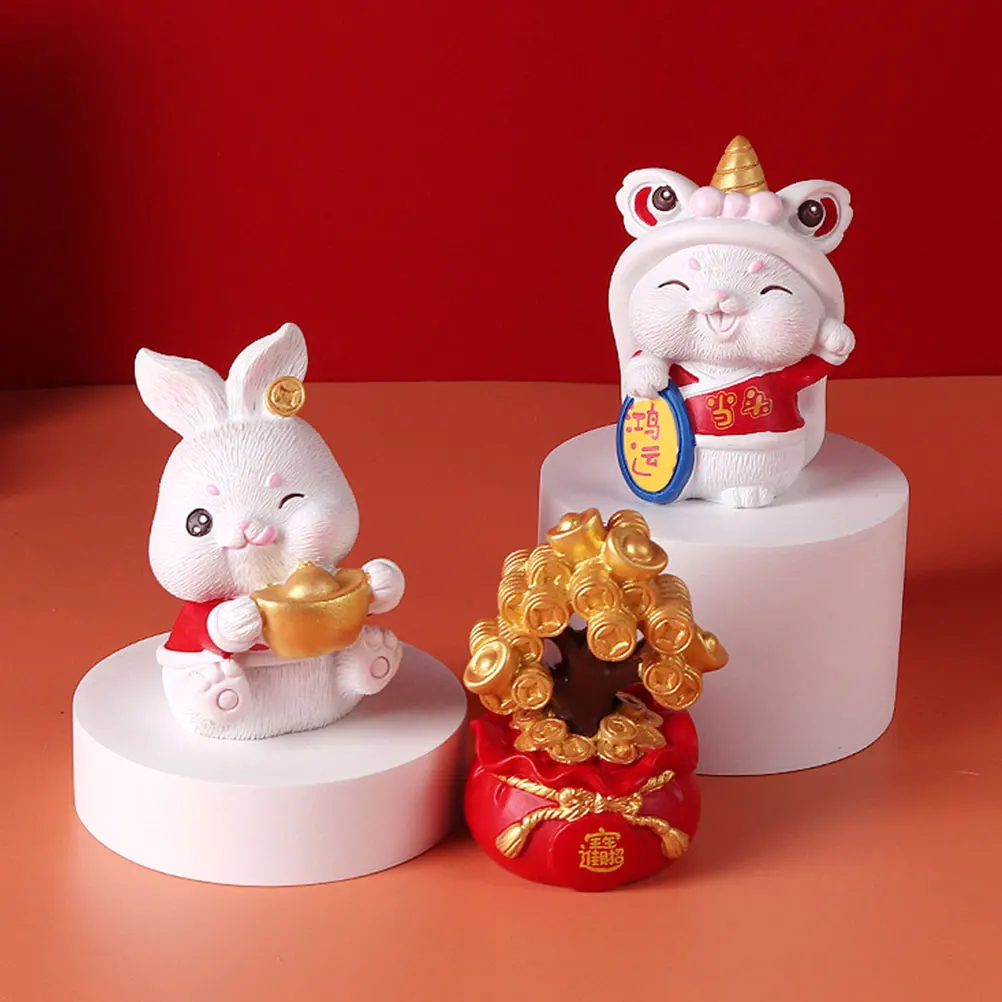 

1set 1Set Cartoon Rabbit Resin Desktop Decoration Small Bunny Statue For Home Garden Micro Landscape New Year Gift Money Tree
