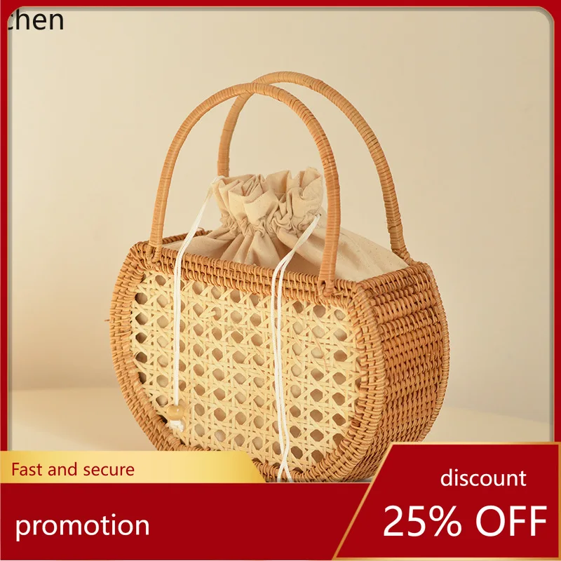 

YFY Holiday Style Handmade Rustic Basket for Storage, Picnic and Travel, Handwoven Wicker Handbag