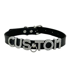 Crystal Punk O-Ring PU Custom Letters Choker Collar Hoop Personalized Name Necklace for Women Cosplay Custom Jewelry