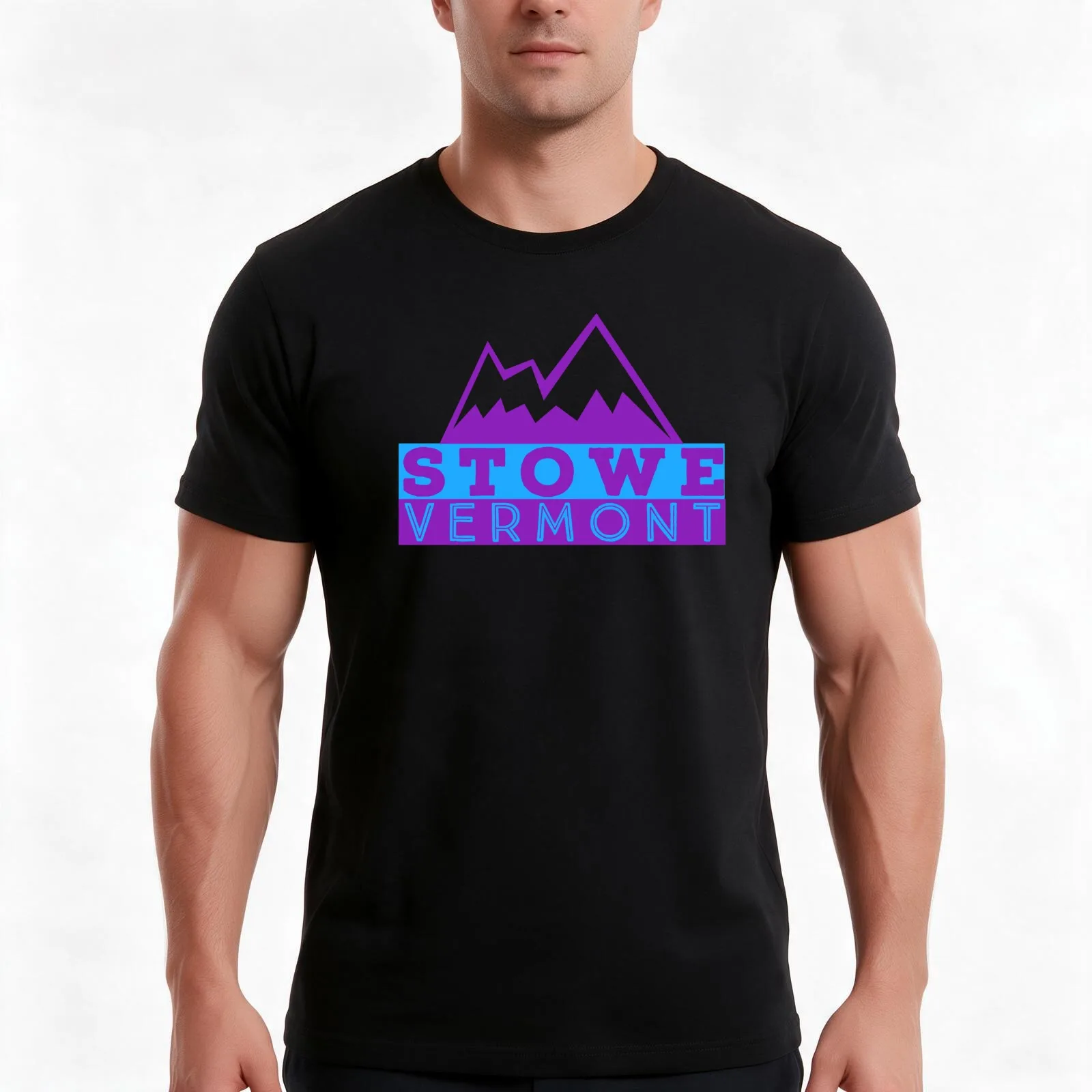 Stowe Vermont Purple and Blue Retro Sunset Mountain Traveler T-Shirt, Summer Casual Cotton Tee, Oversized Streetwear Tops