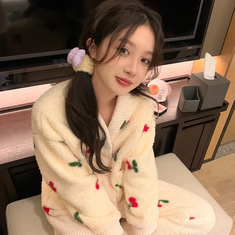 Women's Homewear Flannel New Winter Sleepwear For Sleeping Long Sleeve Pyjamas Set For Women Thick Warm Pajamas Nighty Set 5