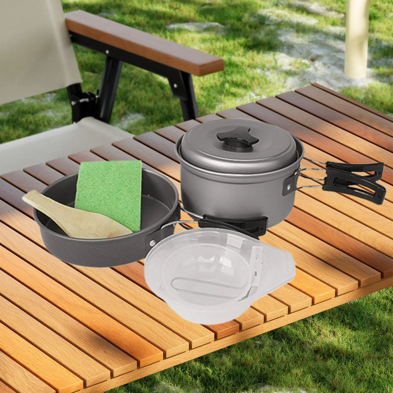 Camping Cookware Mess Kit Space Save Lightweight Portable Stackable Frying Pan for Trekking Hiking Outdoor Sports Picnic Camping