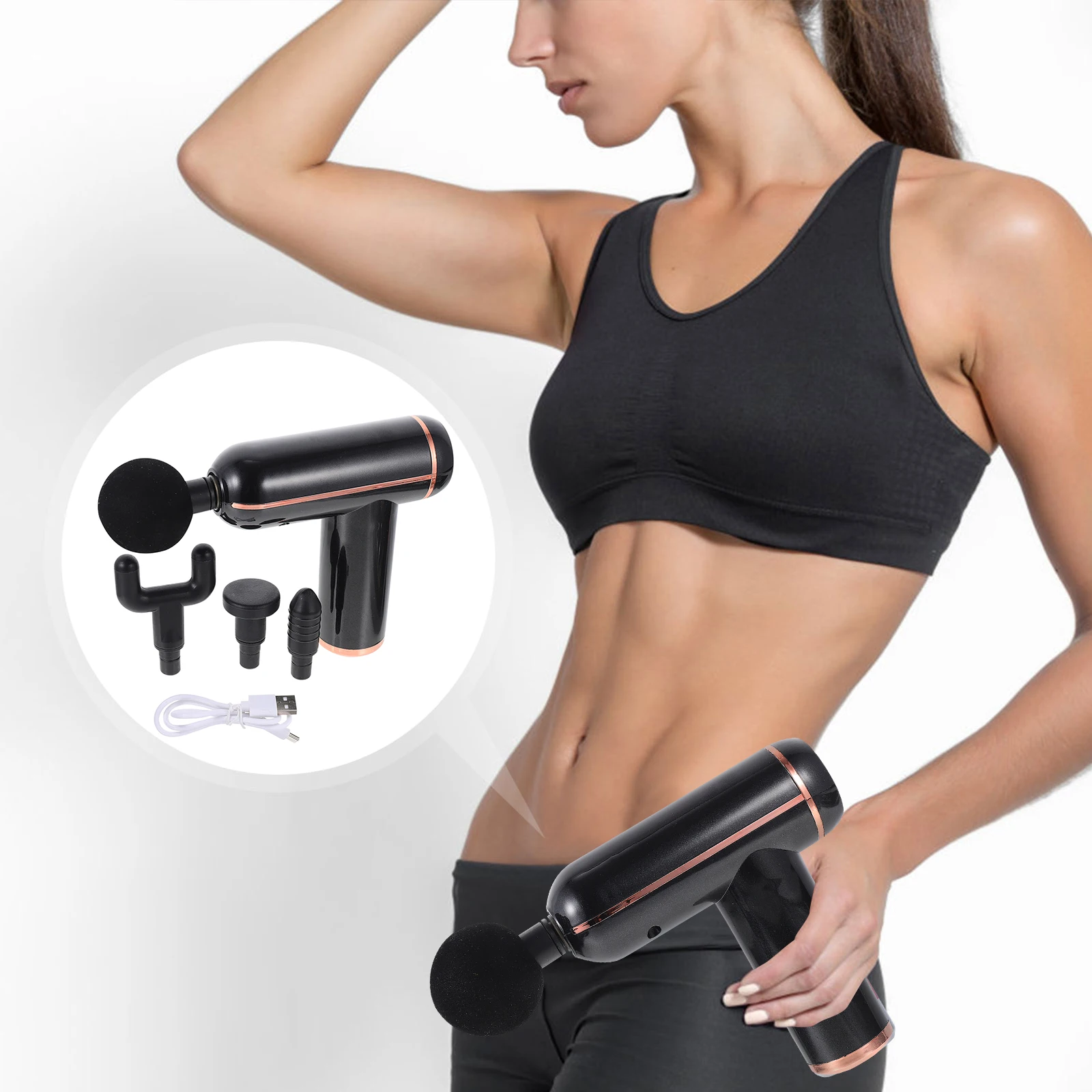 

1 set Fascia Massager Handheld Electric Black Plastic Deep Tissue Muscle Relax Device 6 Speed Portable Mini Full Body