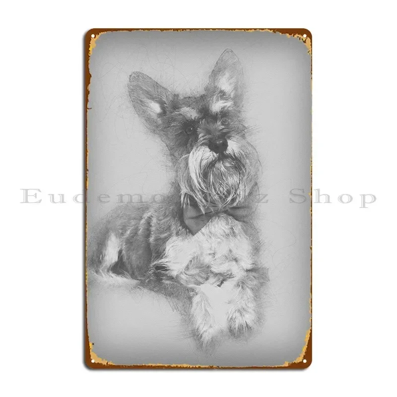 Schnauzer Lying Against Wh Metal Sign Living Room Wall Decor Personalized Garage Wall Decor Tin Sign Poster