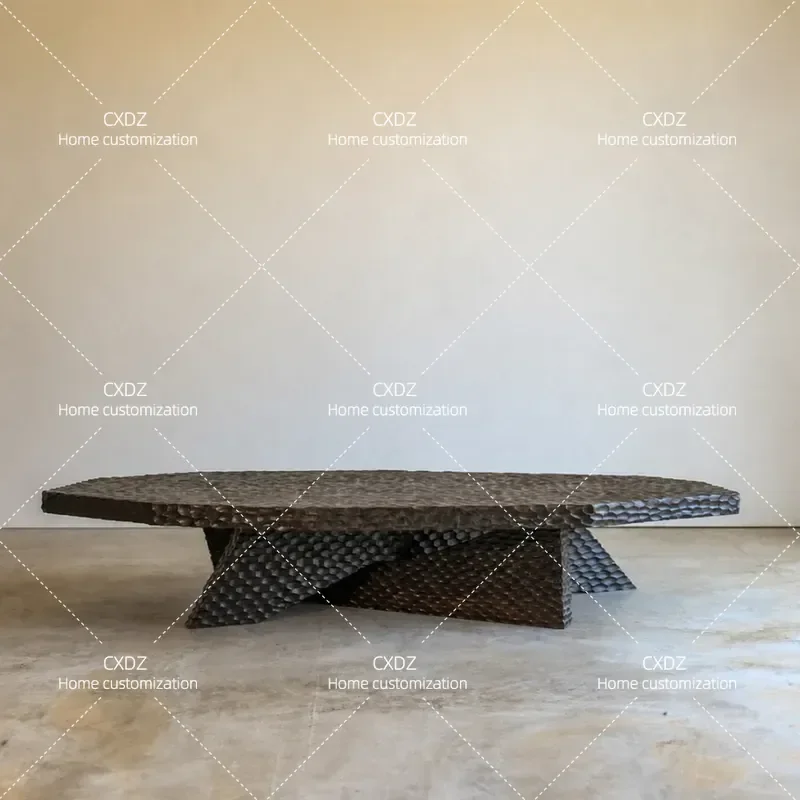 Retro Medieval Style Woven Coffee Table Irregular Shaped Solid Wood High End Customizable Living Room Furniture