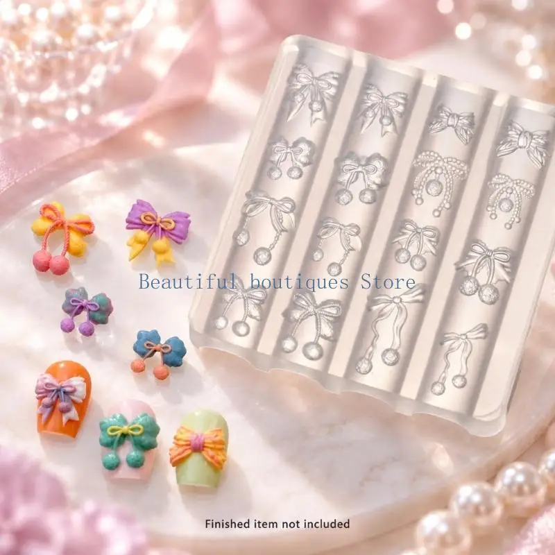 U4LF High Transparency Bows Resin Nail Art Mold Bows Pattern Craft Tool For Precise Detailing Manicure Template