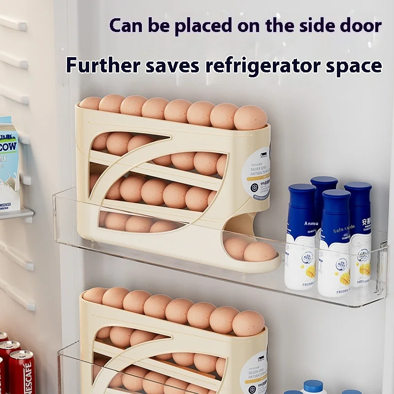 

Refrigerator Egg Holder – Slide Out Egg Storage Container for Fridge Door – Auto-Rolling Egg Dispenser