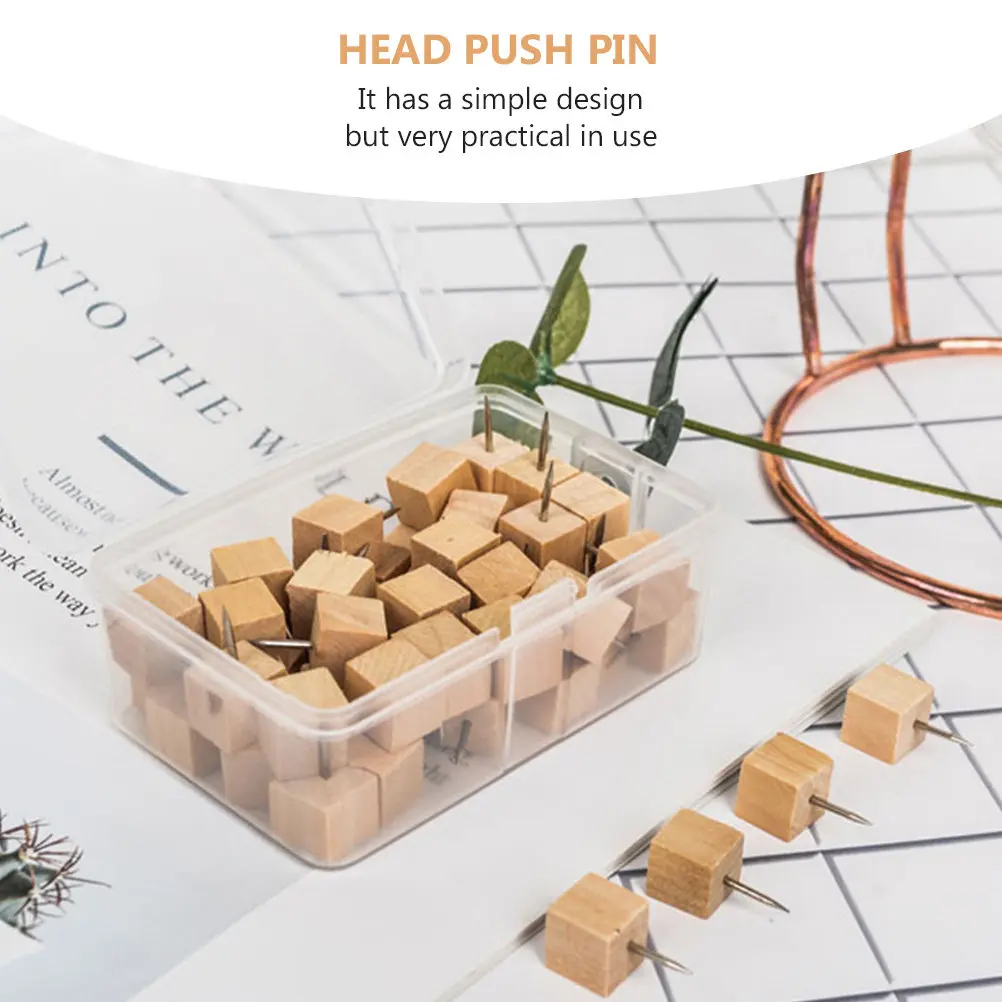 

50Pcs Decorative Wood Pushpins Natural Material Thumb Tacks for Office Cubicle Exhibition Wall Memo Board Map Marking Supplies