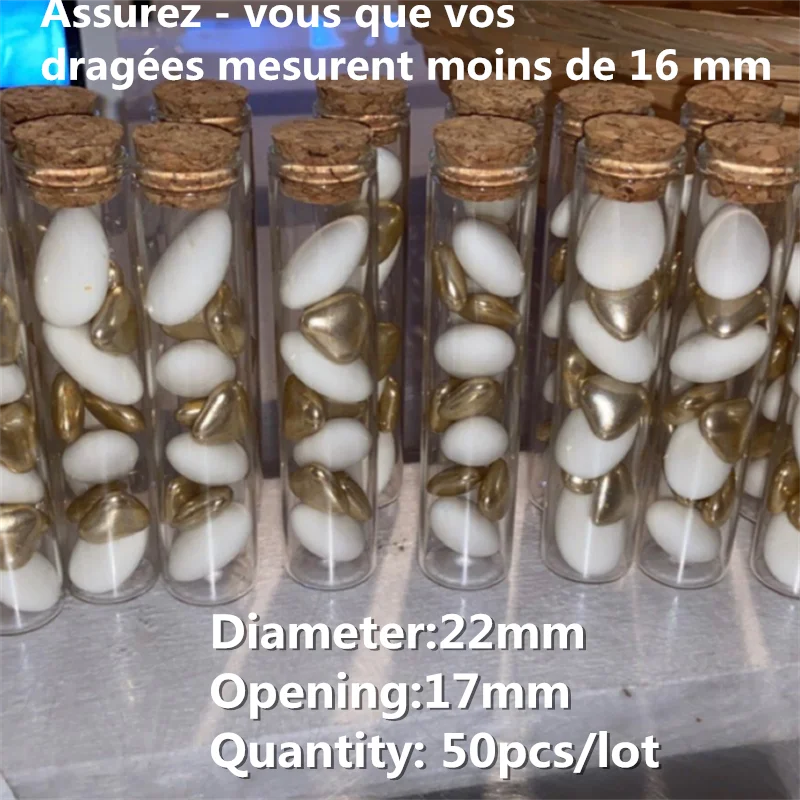 50 pcs/lot Diameter 22mm Dragees Glass Bottle Glass Jars Test Tube Stopper Container Small DIY Crafts Tiny Bottle