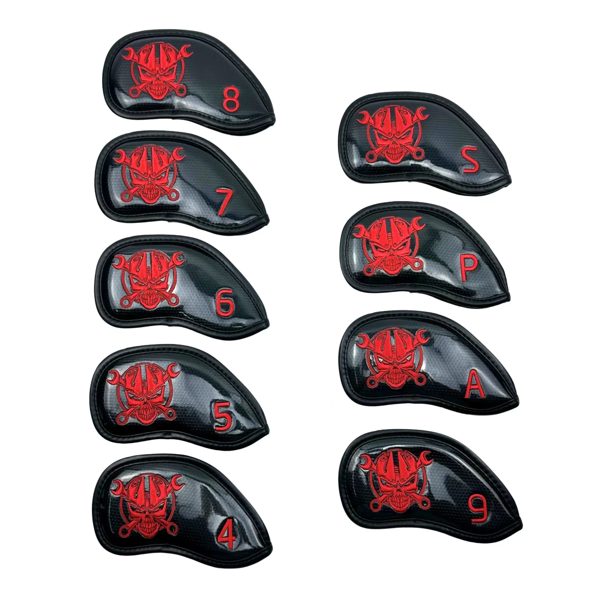 9 pz/set PU Leather con Iron Man ricamo Golf Club Iron Head Cover 4,5,6,7,8,9,P,A,S