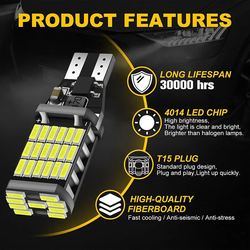 1 PCS Car LED Canbus Bulb T15 906 922 W16W Signal Light 12V 4014 45SMD 7000K Super Bright White Auto Backup Reverse Parking Lamp