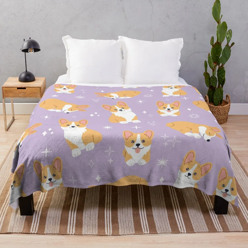 

Jolly corgis in Purple Throw Blanket Bed Fashionable blankets ands Soft Big Thermals For Travel Blankets