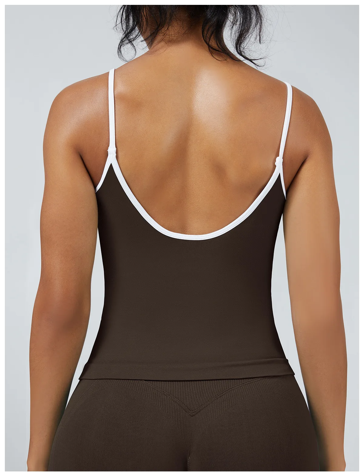Damen Color-Blocking Gym-Sport-Tops Sommer Yoga Fitness Sexy Rückenfreie Strick-Camisoles mit Brustpolster und Trägern – Detail 18