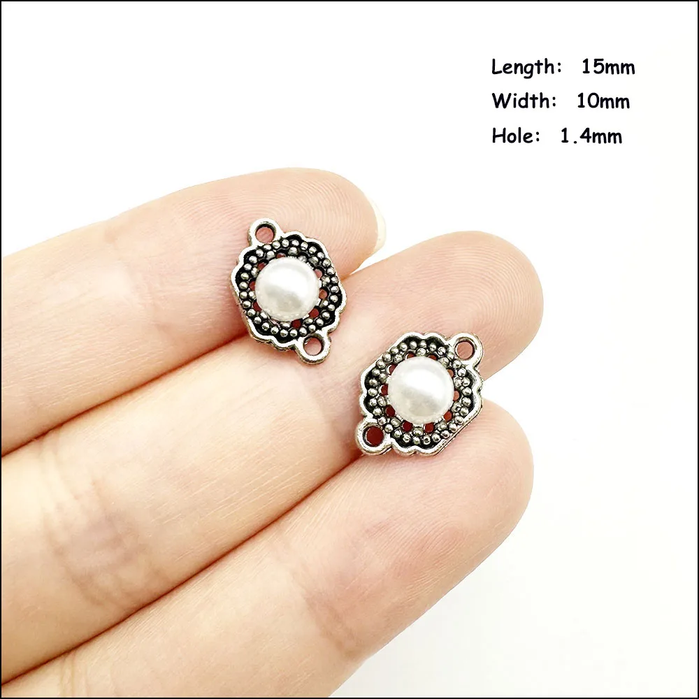 Nieuwe Palm Flower Teardrop Connectors Antiek verzilverd witte acrylkralen voor armbanden Charms Maken van sieraden HCJBAB
